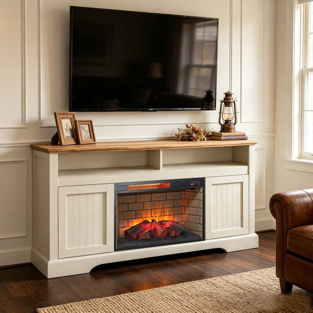 Front. Loheer - Loheer 26 inch electric fireplace insert Infrared Quartz Heater with Brick Background - Antique Black.