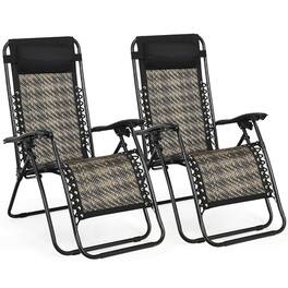 Kadyn - 2 Pieces Folding Patio Rattan Zero Gravity Lounge Chair, Zero Gravity Lawn Lounge Chairs with Cup Holder - Gray