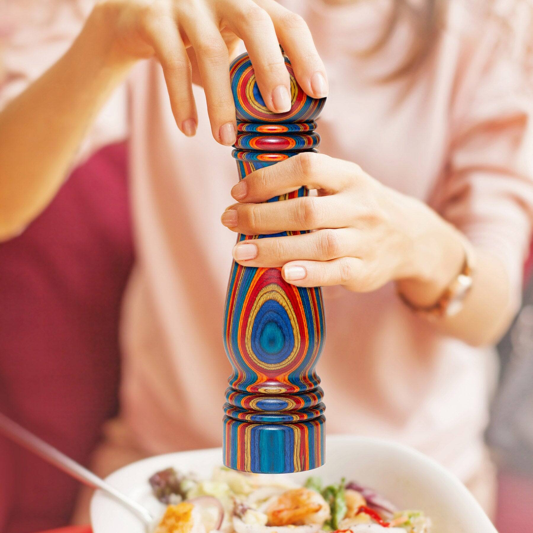 Alt View 1. Baltique - Mumbai Collection Refillable Pepper Grinder - Purple, Green, Blue.