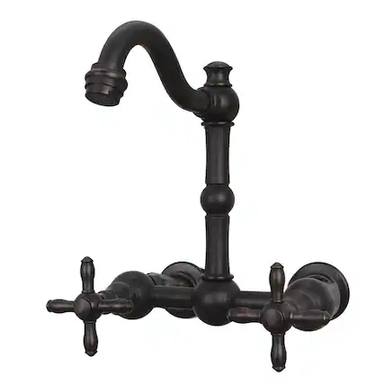 Front. Akicon - Akicon 6 inch Solid Brass Wall Mount Bathroom Faucet with 2 Cross Handles in Oil Rubbed Bronze - Oil Rubbed Bronze.
