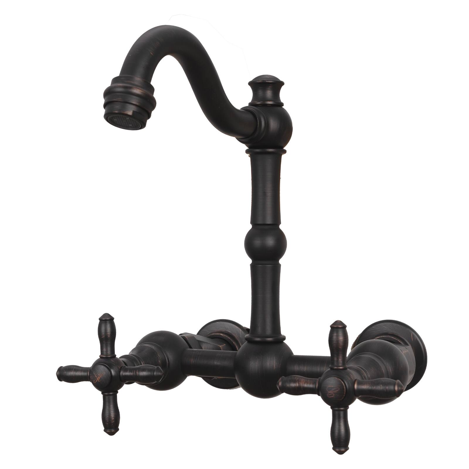 Front. Akicon - Akicon 6 inch Solid Brass Wall Mount Bathroom Faucet with 2 Cross Handles in Oil Rubbed Bronze - Oil Rubbed Bronze.