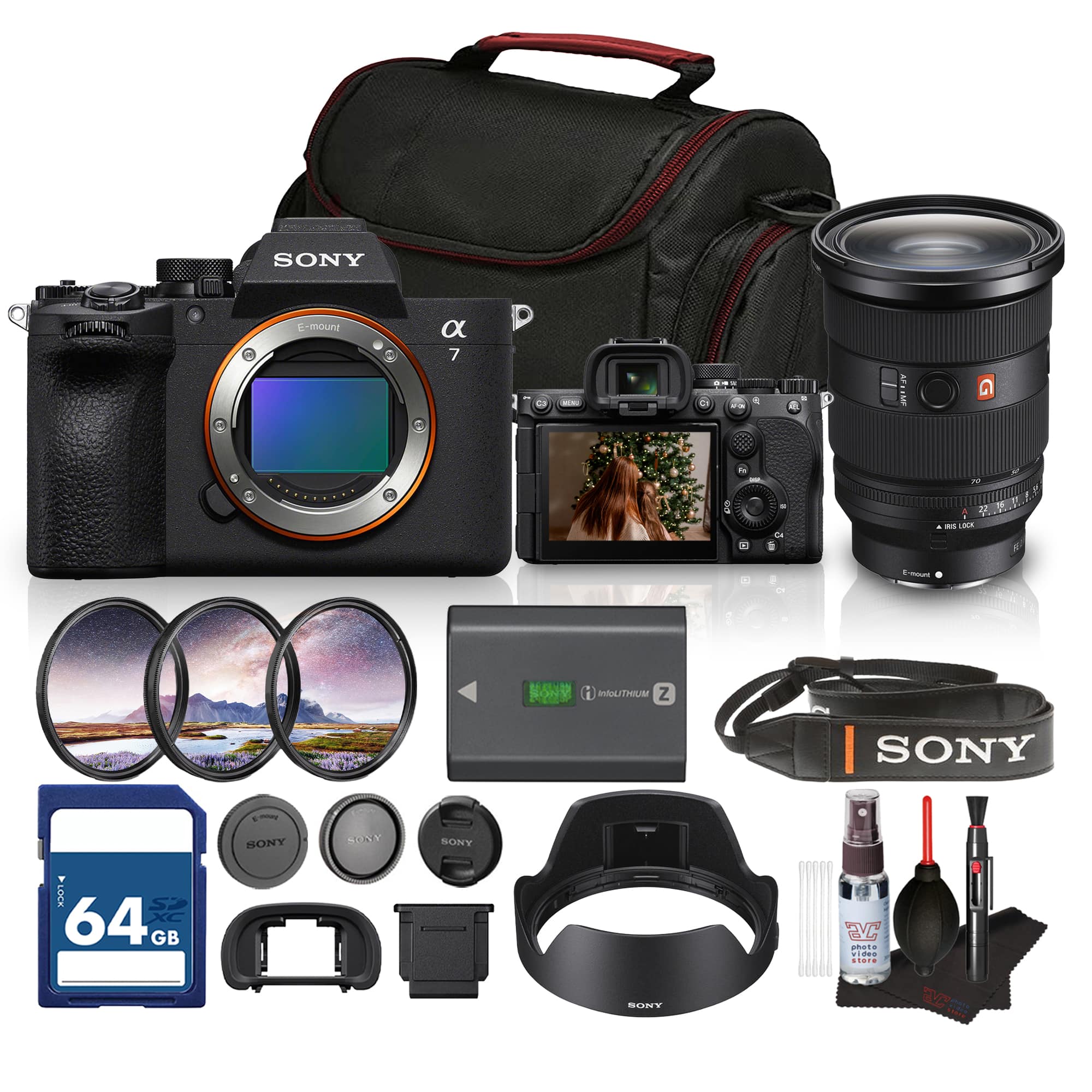 Bundle - a7 V Mirrorless Camera + Sony FE 24-70mm f/2.8 GM II Lens + 64GB Card + Bag - Black
