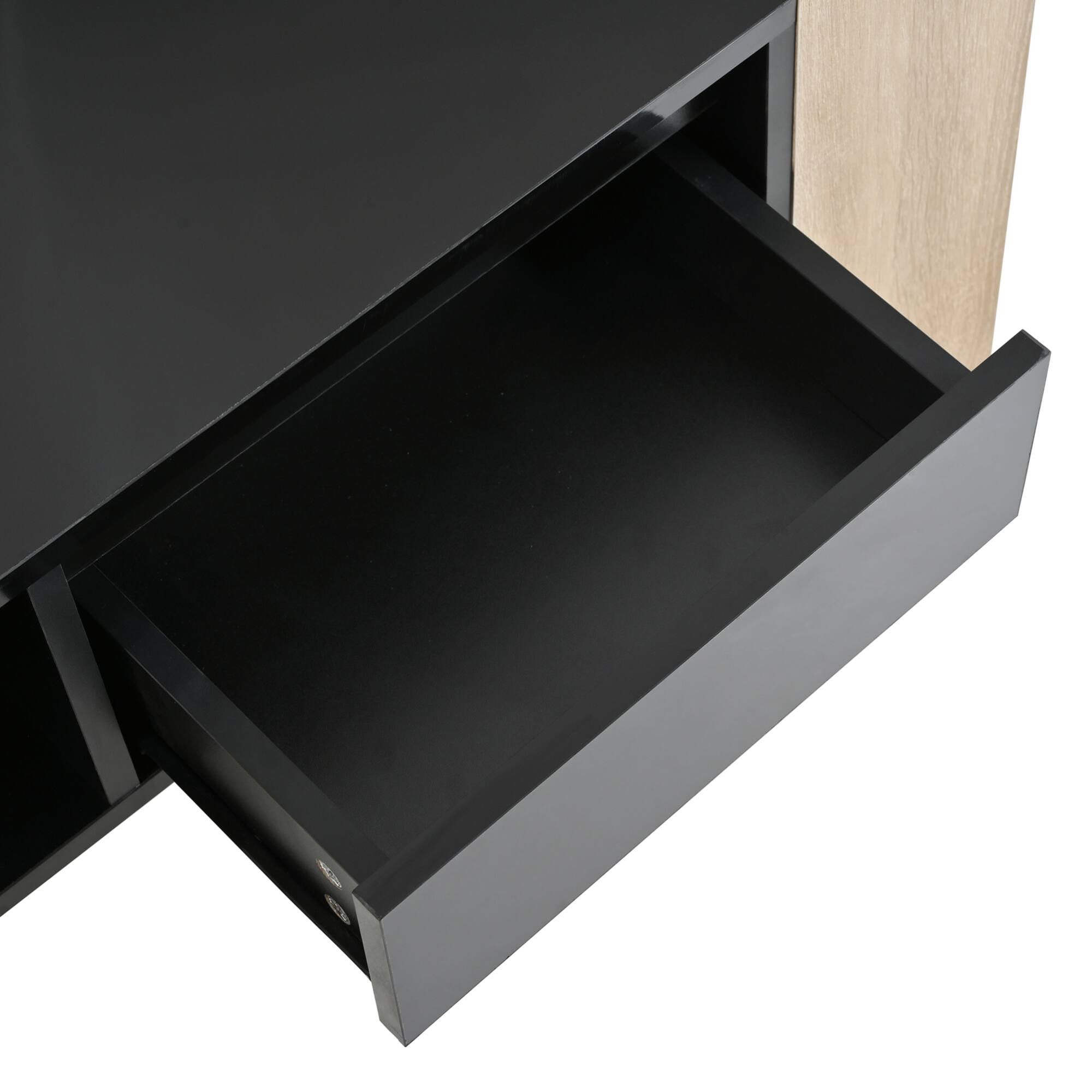 Alt View 9. GOODSILO - Stylish High Gloss Coffee Table with Hidden Storage Drawers and Open Shelf for Living Room or Bedroom - Black+Natural.