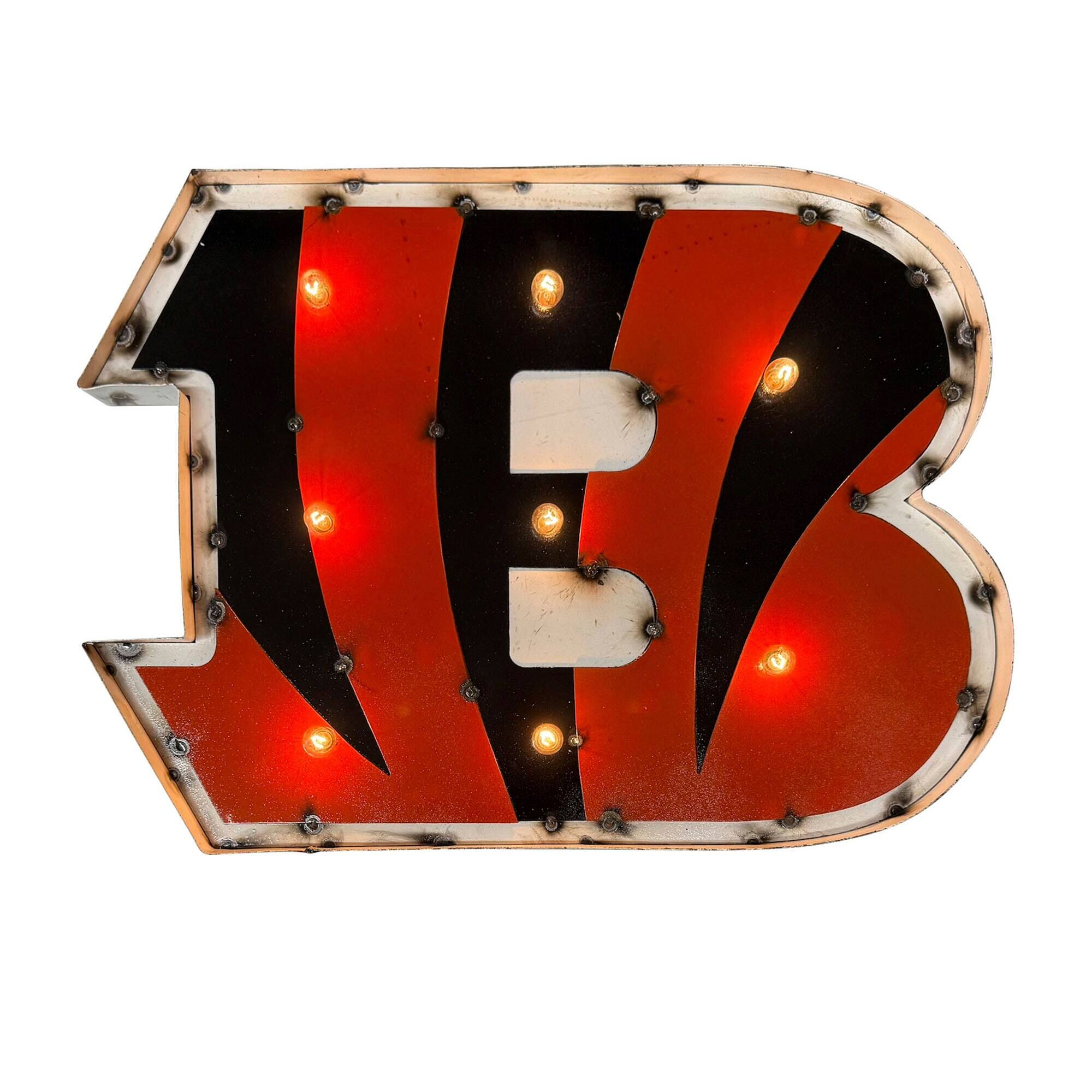 Front. Imperial - Cincinnati Bengals Logo Lighted Recycled Metal Sign - Orange.