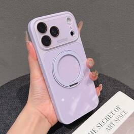 Dteck - for Apple iPhone 17 Pro Magnetic Glass Back Case,Ring Kickstand PC TPU Rugged Cover,Bulit in Camera Lens Protector - Purple