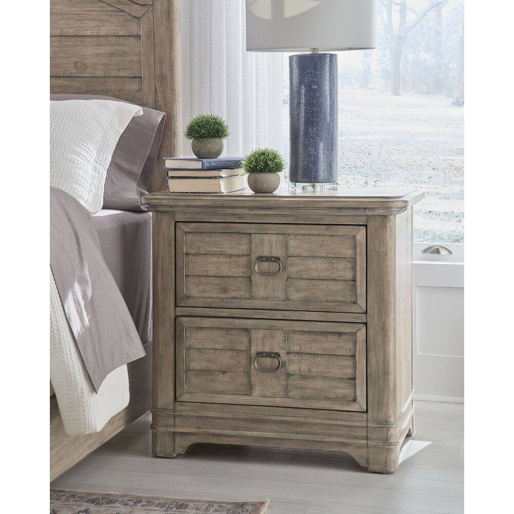 Alt View 3. American Woodcrafters - Meadowbrook 2-Drawer Nightstand - Sand - Beige.