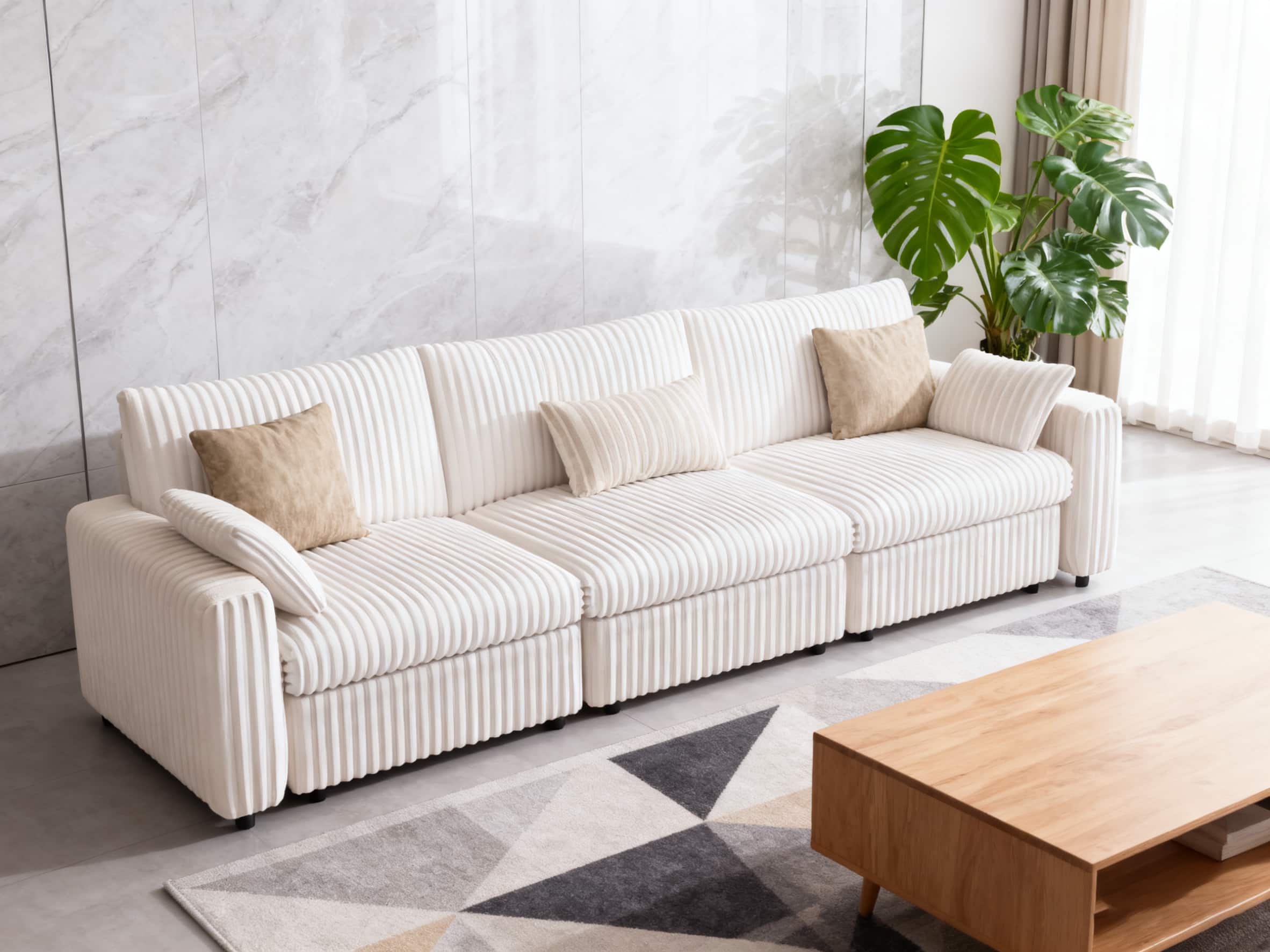 Vipbear - 131.5" Modern Oversized Modular Sectional Sofa Plush Corduroy Fabric, Sectional Couch with Deep Seat, Tool-Free Assembly - White