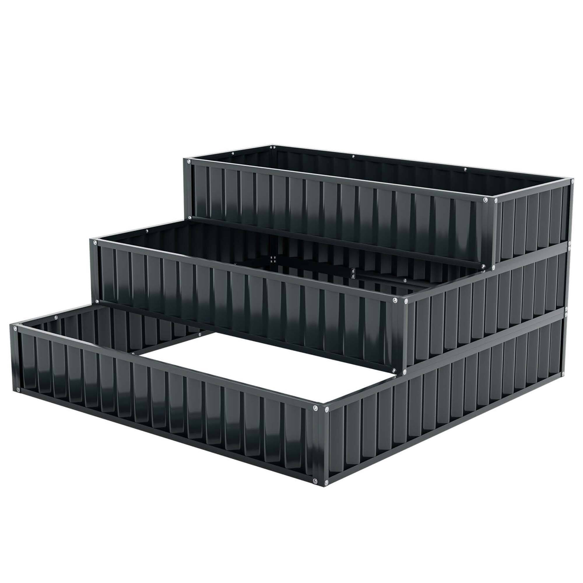 Alt View 1. Costway - 1 PCS 3-Tier Raised Garden Bed,47" x 47" x 24" Metal Outdoor Elevated Planter Box - Black.