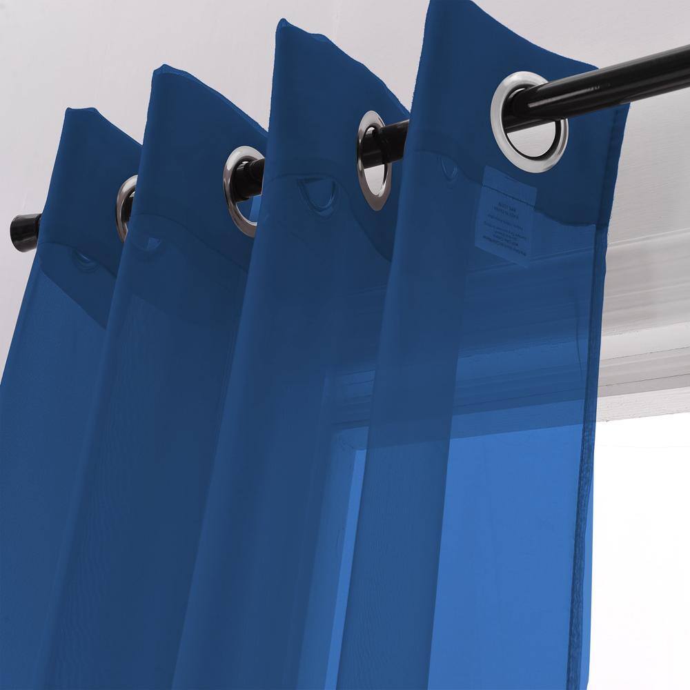 Angle. RT Designers Collection - RT Designers Collection Cara One Sheer Grommet Light Filtering Curtain Panel 54" x 90" Navy - Navy.