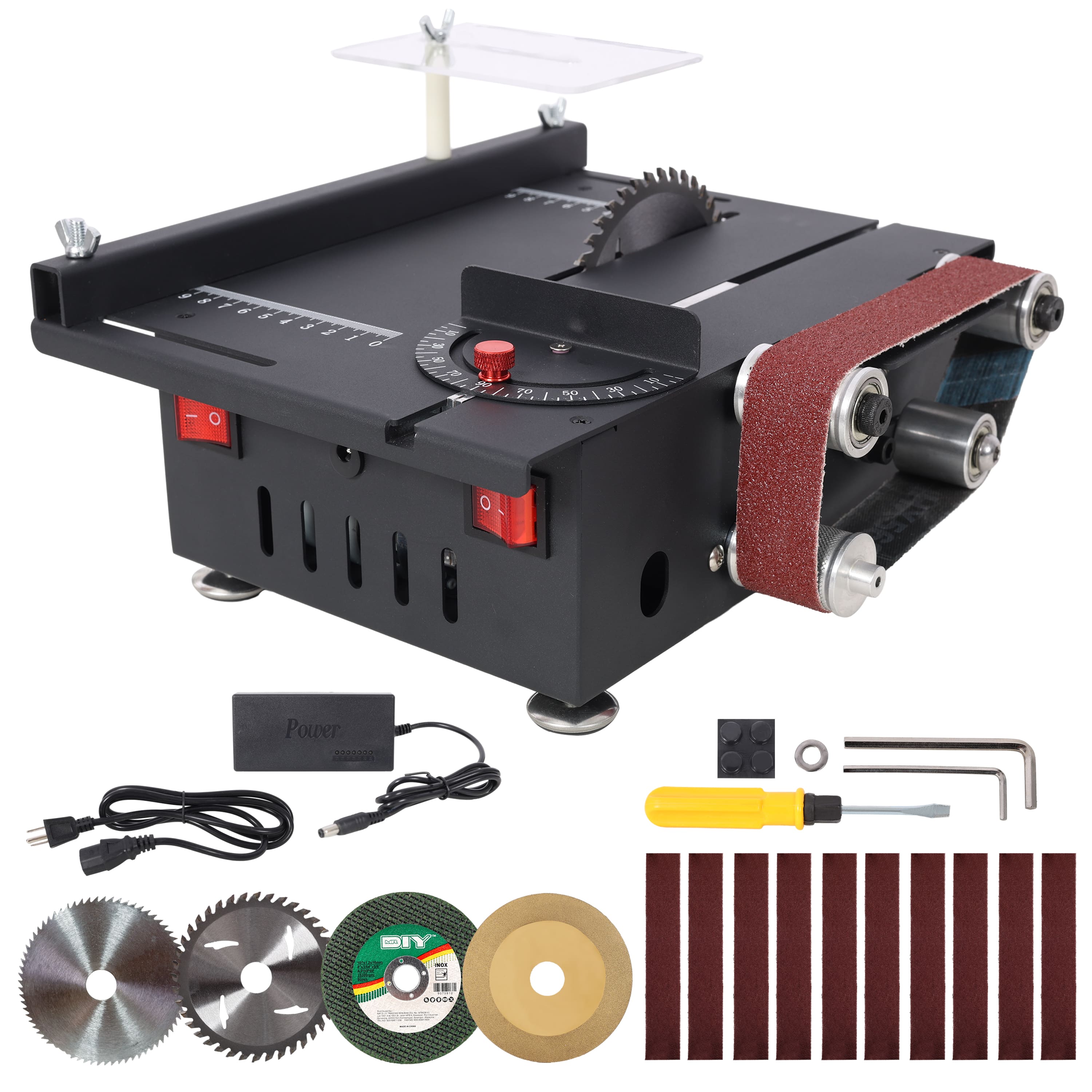 ELEMENT ACE - Compact Multi-Function Table Saw and Belt Sander with Adjustable Angle and Speed for DIY Crafting Projects - Black