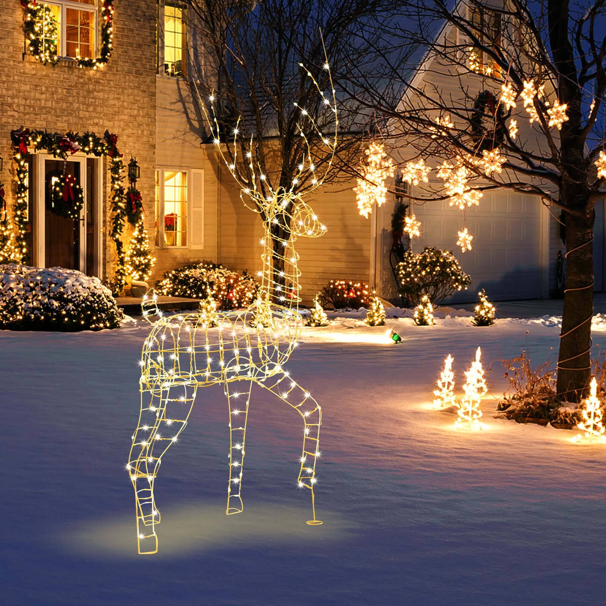 Alt View 2. Costway - Costway 6FT Pre-Lit Christmas Reindeer with 300 Warm White LED Lights Ground Stakes - White.