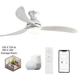 Sofucor - 52 inch Modern Flush Mount Ceiling Fans with Lights and APP/Remote Control Alexa With 3 Solid Wood Blades - Silver