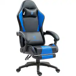 Dowinx - Gaming Chair with Lumbar Support and Footrest, Ergonomic Video Game Chair for Adults, Adjustable High-Back Office Chair - Blue
