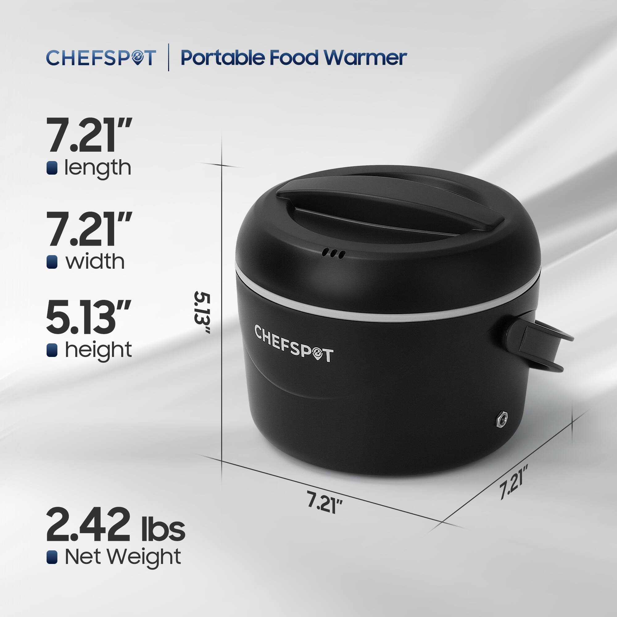 CHEFSPOT T Portable Food Warmer 7.21" length 7.21" width 5.13" height 2.42 lbs Net Weight