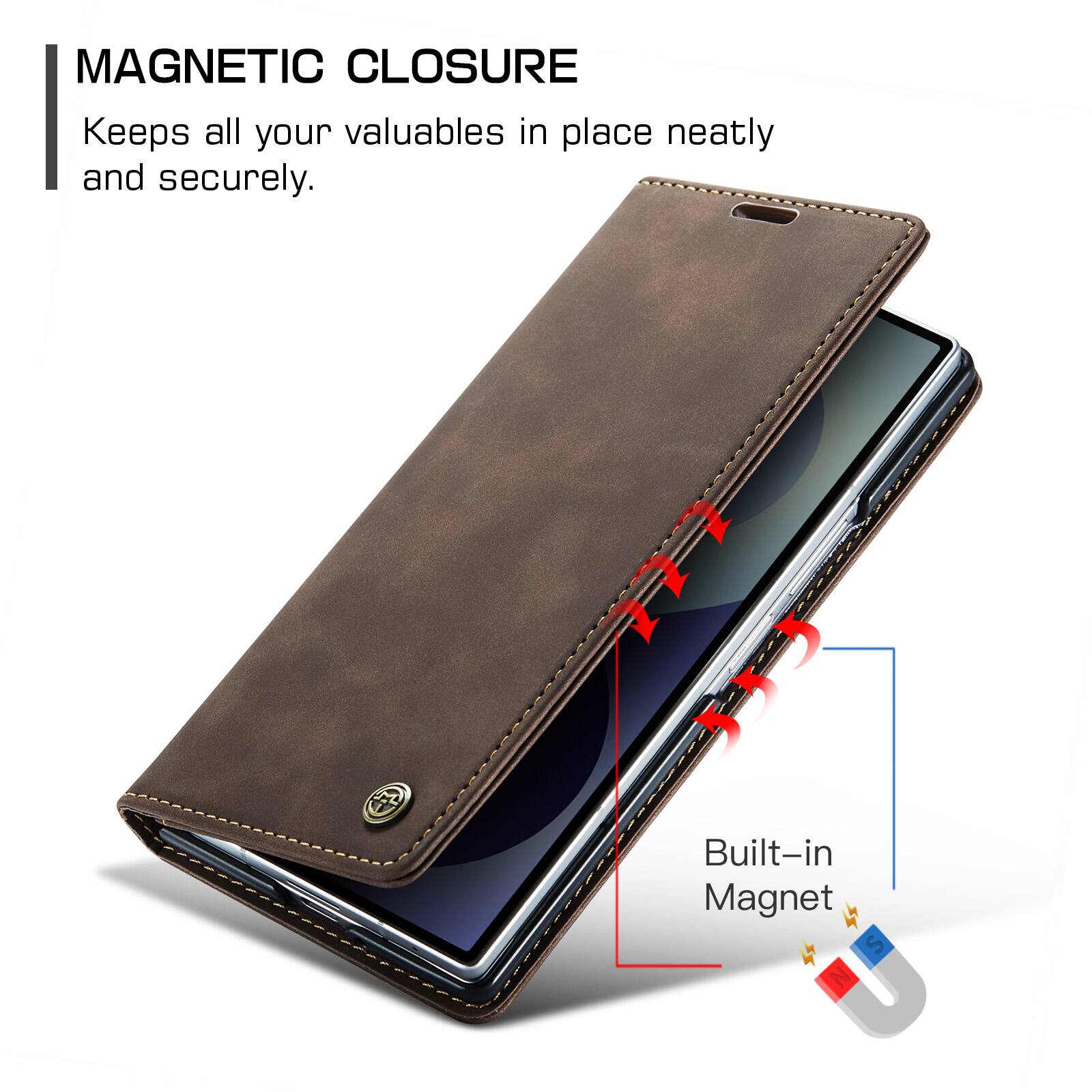 MAGNETIC CLOSURE  
Keeps all your valuables in place neatly and securely.  
Built-in Magnet