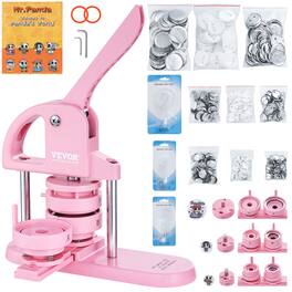 VEVOR - 3-IN-1 Button Maker, 1/1.25/2.28 inch(25/32/58mm) Pin Maker, 300pcs Button Parts,Button Maker Machine - Pink