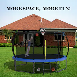Aukfa - 12FT Kids Trampoline with Safety Enclosure Net & Ladder - Outdoor Recreational Trampoline for Children