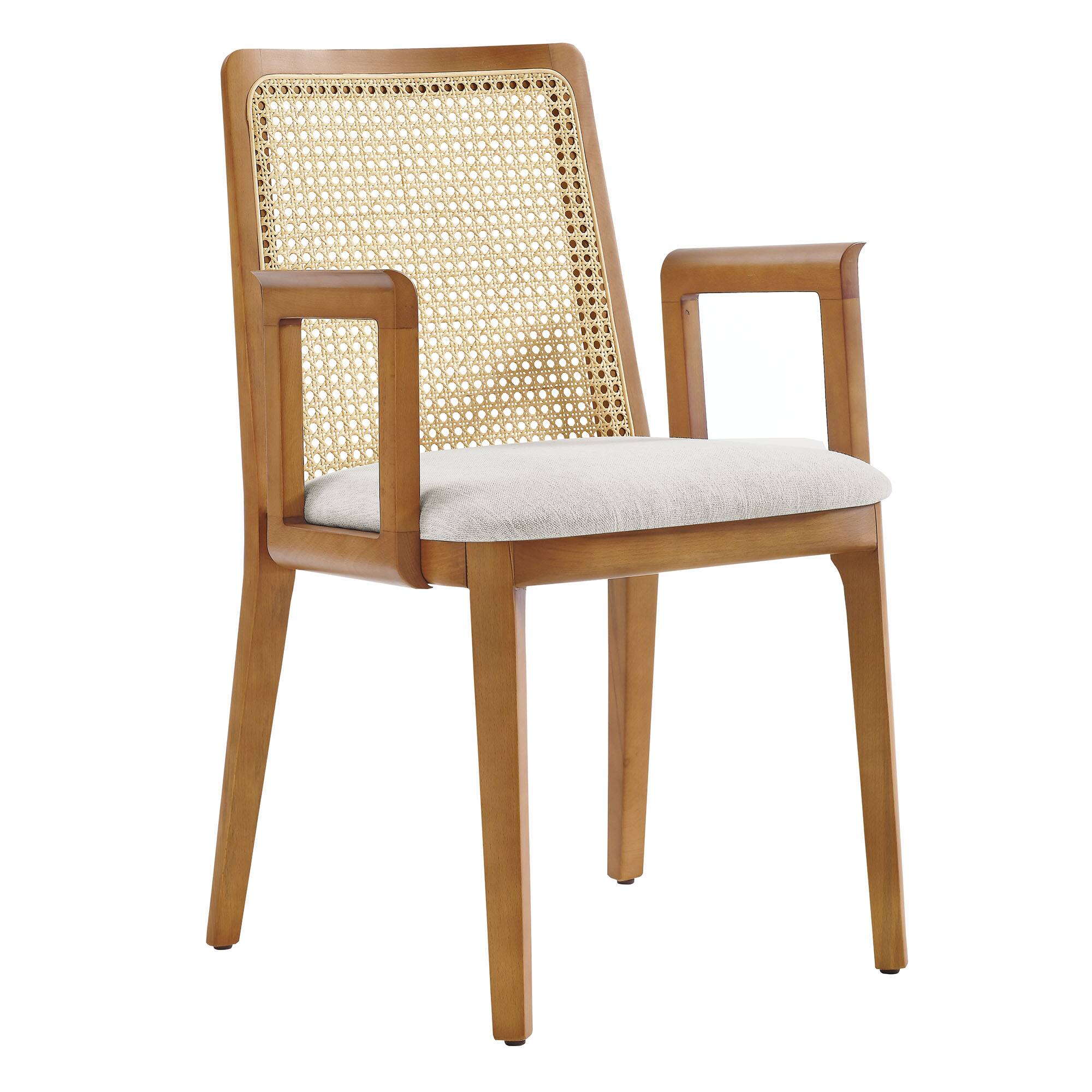 Angle. Modway - Monarch Wood and Rattan Dining Armchair by Modway - Honey Natural Heathered Weave Ivory.