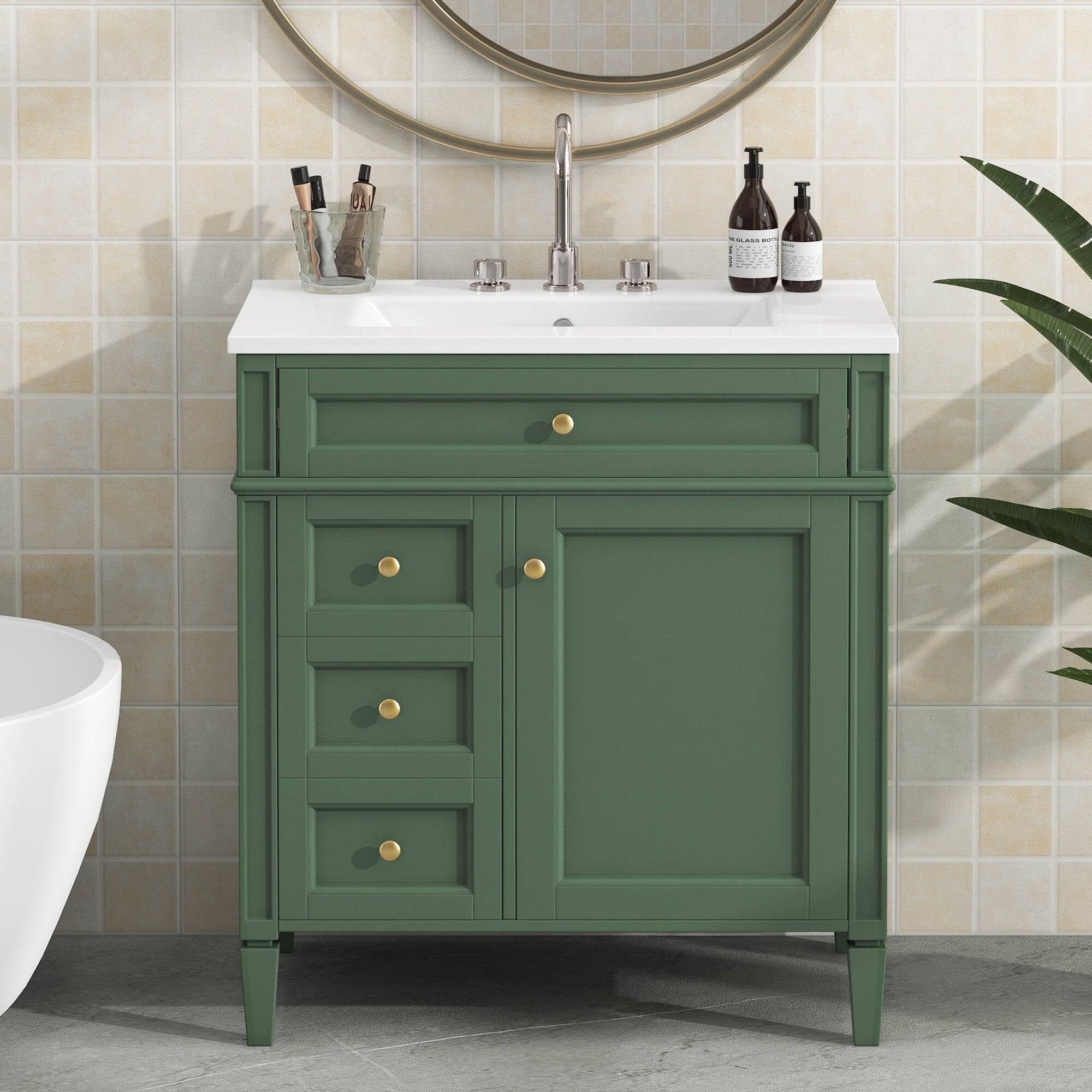Alt View 3. Boyel Living - 30 Inch Bathroom Vanity with Sink Modern Storage Cabinet with 2 Drawers and Tip Out DrawerGreen - Green.