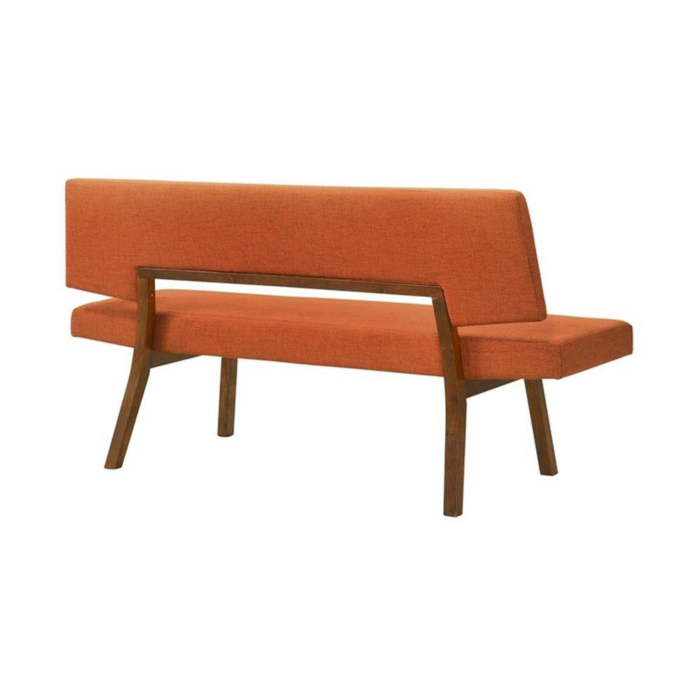 Alt View 4. Armen Living - Channell Wood Dining Bench in Walnut Finish with Orange Fabric - Orange.