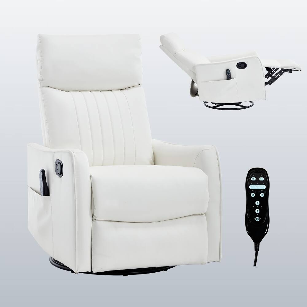 Alt View 8. Ropilly - Ropilly White Faux Leather Recliner with Heated Massage Manual Swivel and Rocker - White.