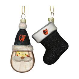 The Memory Company - Baltimore Orioles Two-Pack Santa & Stocking Blown Glass Ornament Set - Orange