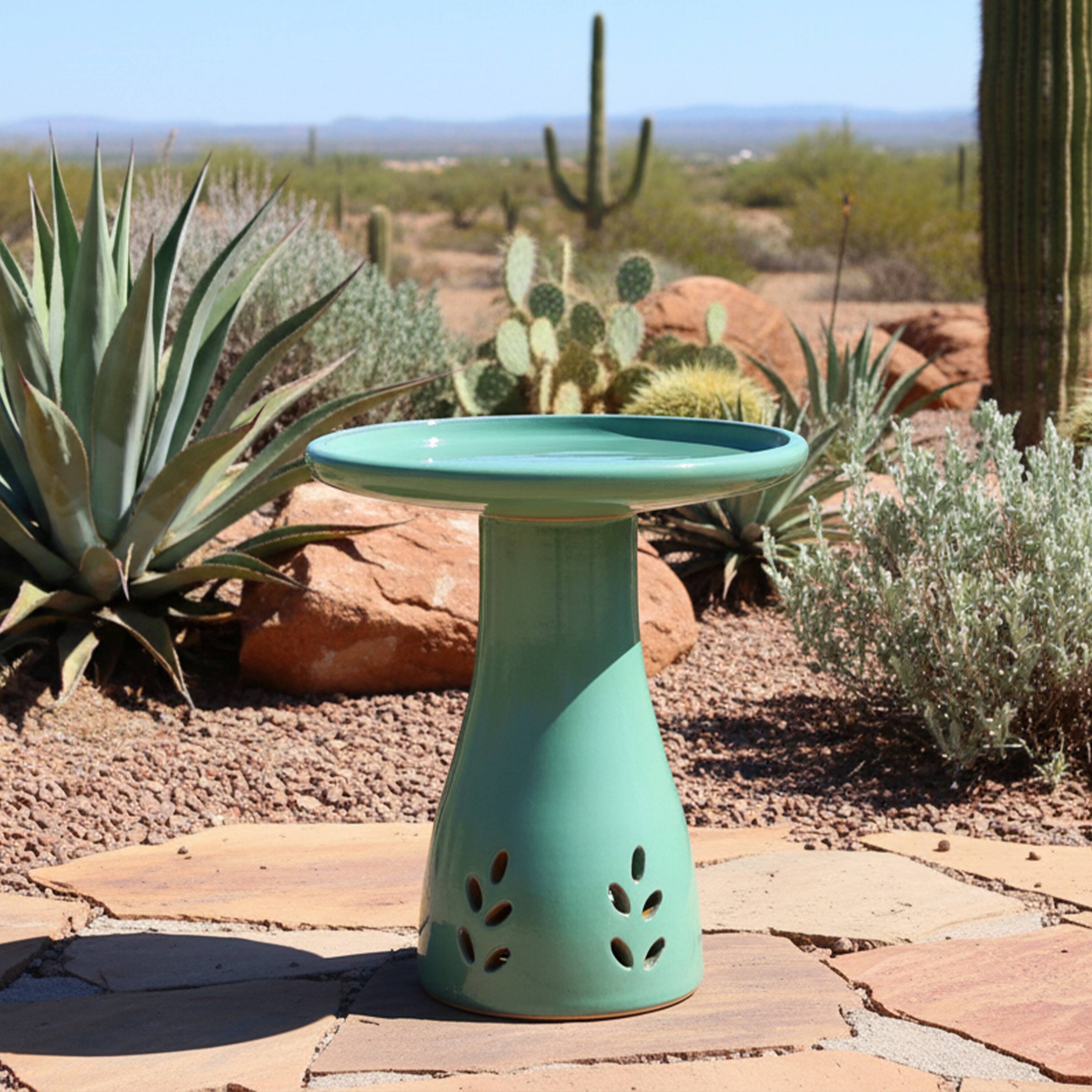 Alt View 7. Sunnydaze - Classic Outdoor Cut-Out Ceramic Bird Bath - 20.5 in - Seafoam.