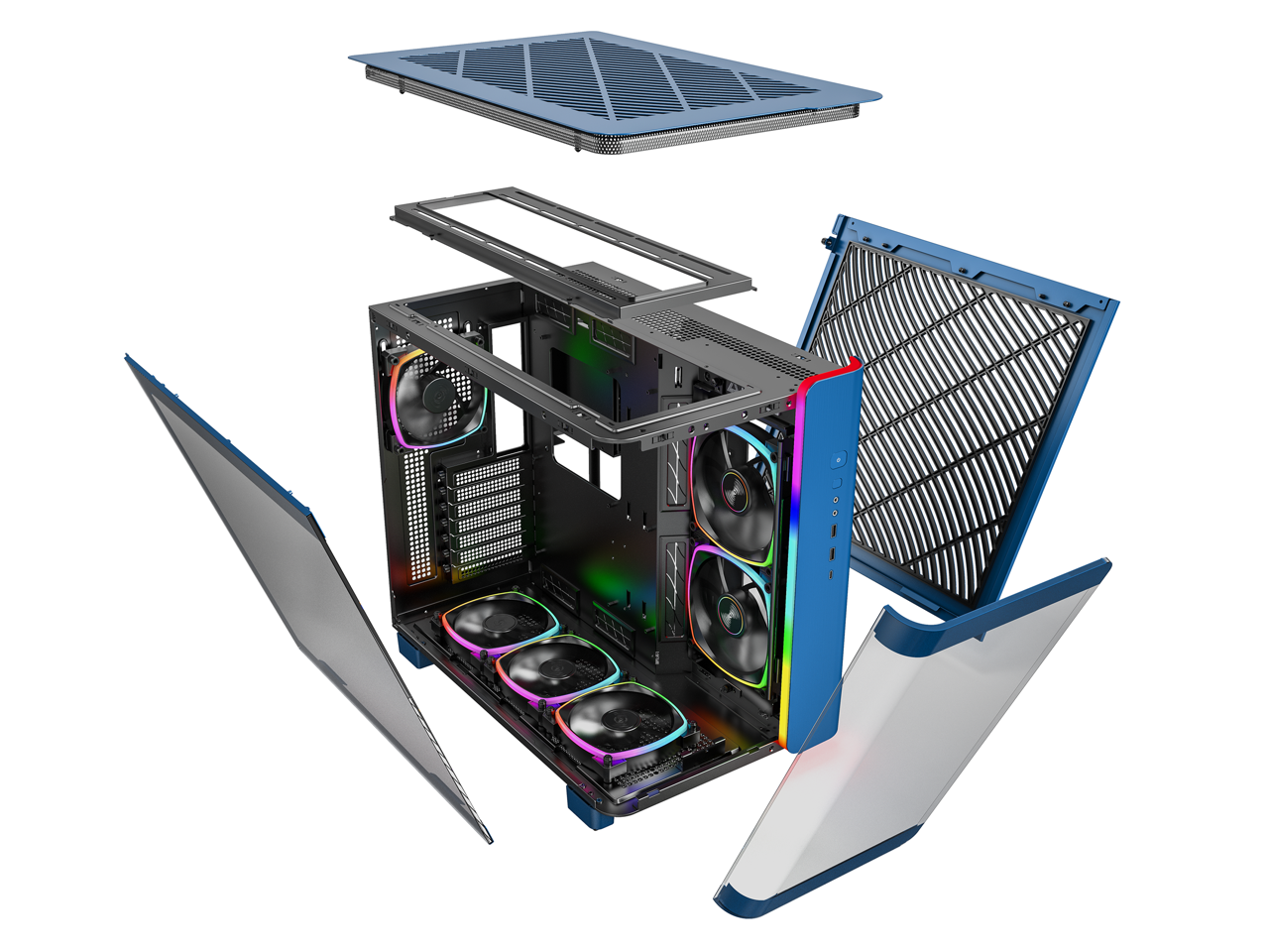 Alt View 3. Montech - MONTECH KING 95 PRO Dual-Chamber ATX Mid-Tower, High-Airflow, Tempered Glass, 6 ARGB Fans, Prussian Blue - Prussian Blue.