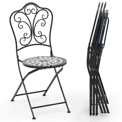 Front. Costway - Set of 4 Mosaic Chairs for Patio with Decorative Backrest Heavy-Duty Frame - Black.