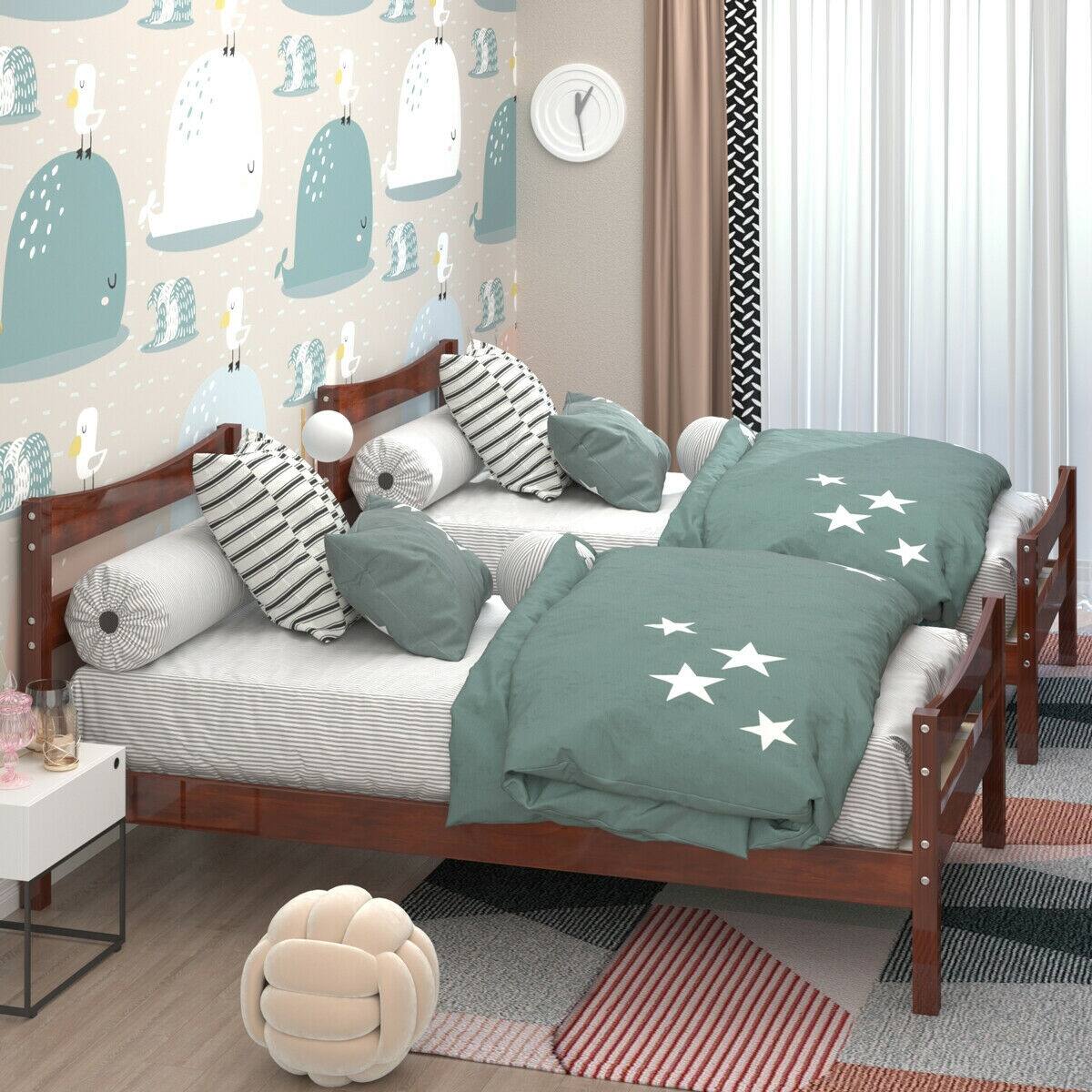 Alt View 1. Ecooso - Twin Size Rustic Style Platform Bed Frame with Headboard and Footboard - Brown.