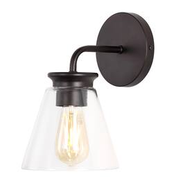 Jonathan Y - Kondo 6.38" 1-Light Modern Farmhouse Iron LED Vanity, Oil Rubbed Bronze/Clear - Oil-Rubbed Bronze