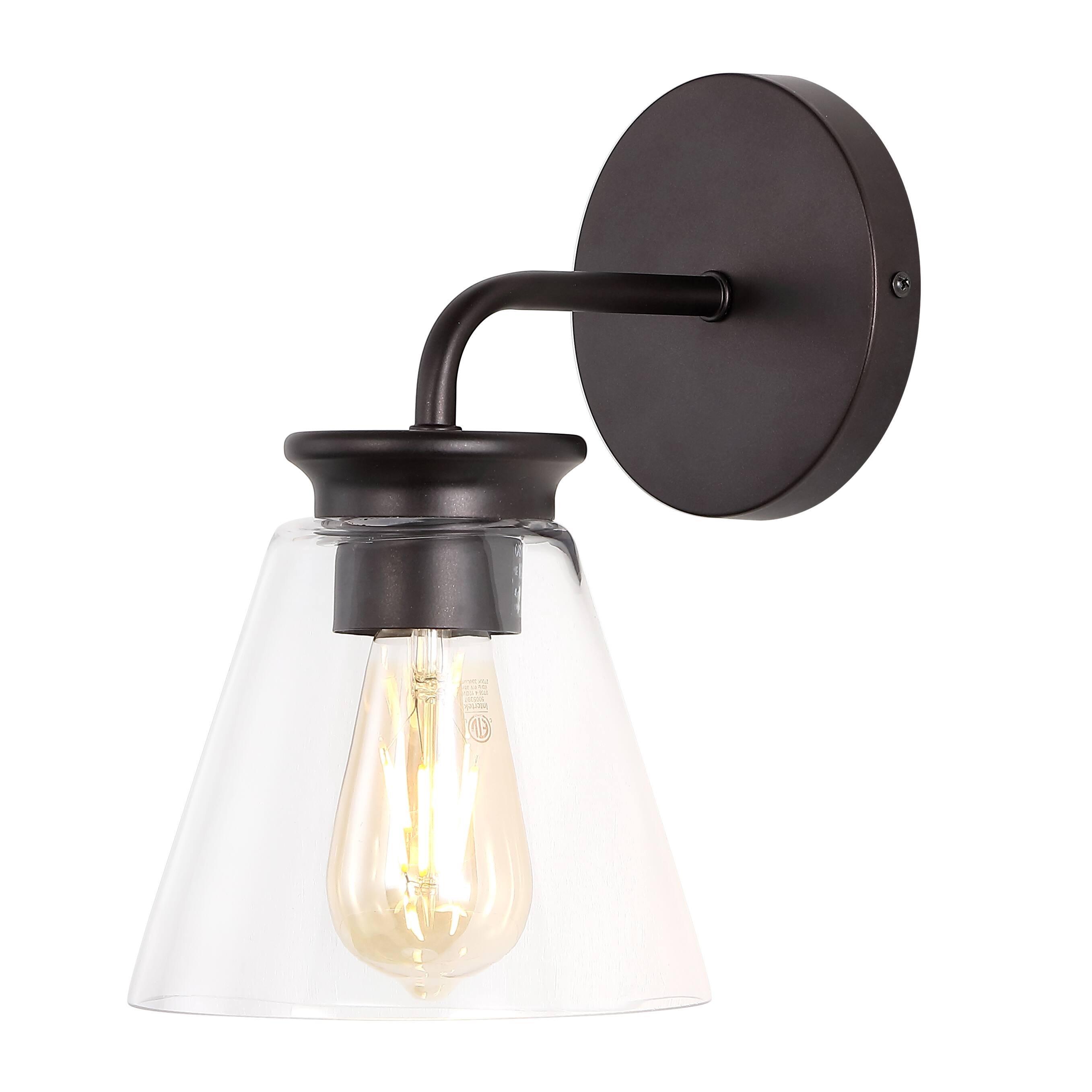 Jonathan Y - Kondo 6.38" 1-Light Modern Farmhouse Iron LED Vanity, Oil Rubbed Bronze/Clear - Oil-Rubbed Bronze