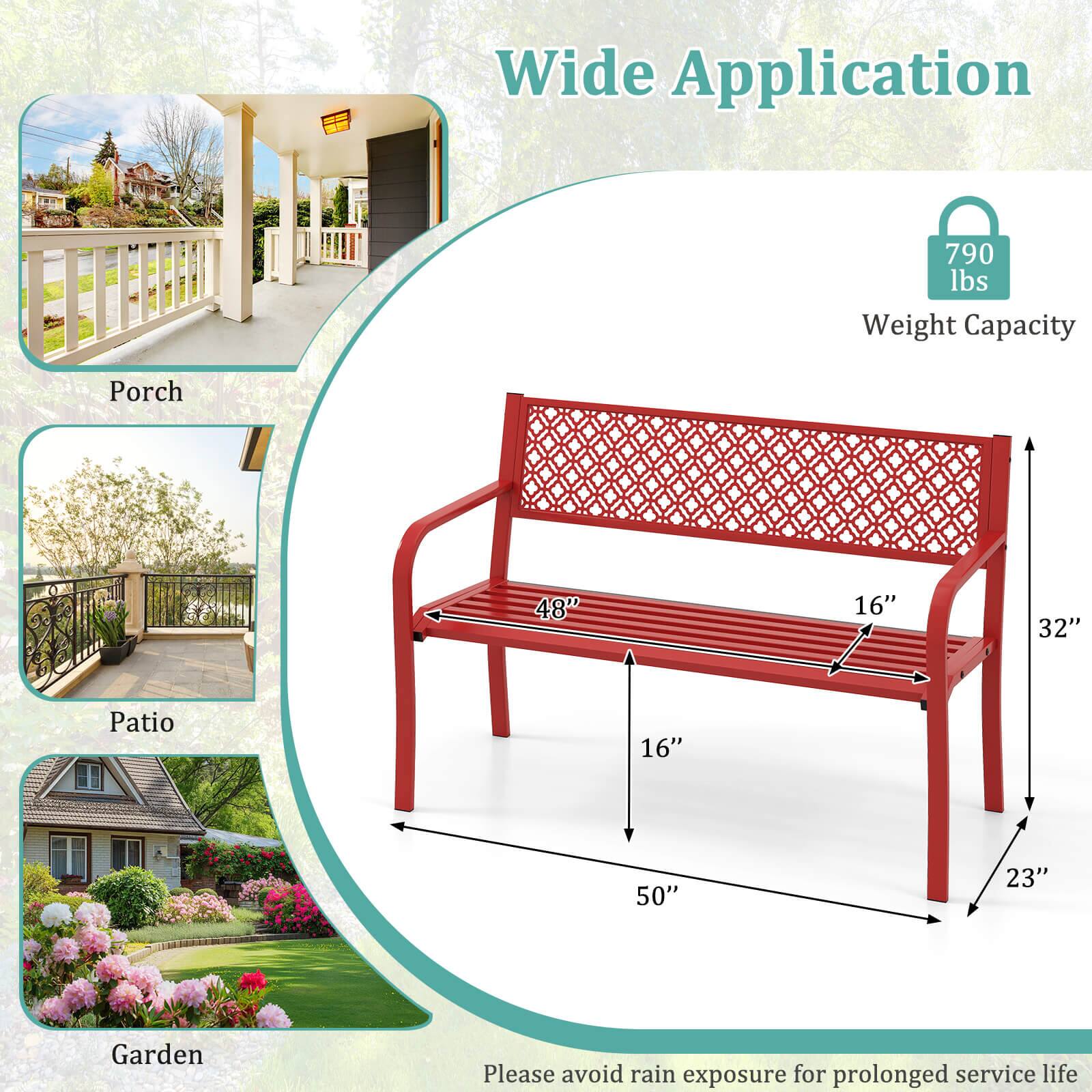 Wide Application

790 lbs Weight Capacity

Porch  
48" x 16" x 32"

Patio  
16" x 50" x 23"

Garden

Please avoid rain exposure for prolonged service life