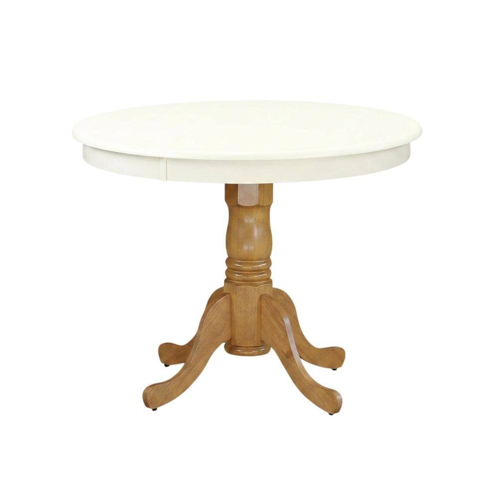 Angle. FurniFact - Linen White Oak Round Pedestal Dining Table - White & Oak.