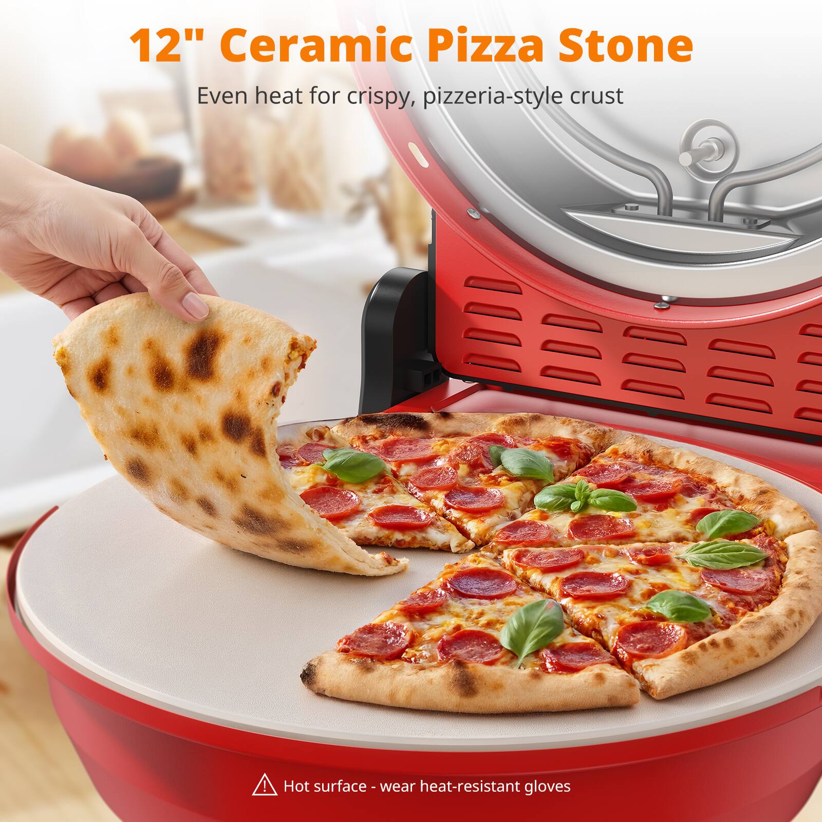 12" Ceramic Pizza Stone
Even heat for crispy, pizzeria-style crust
Hot surface - wear heat-resistant gloves