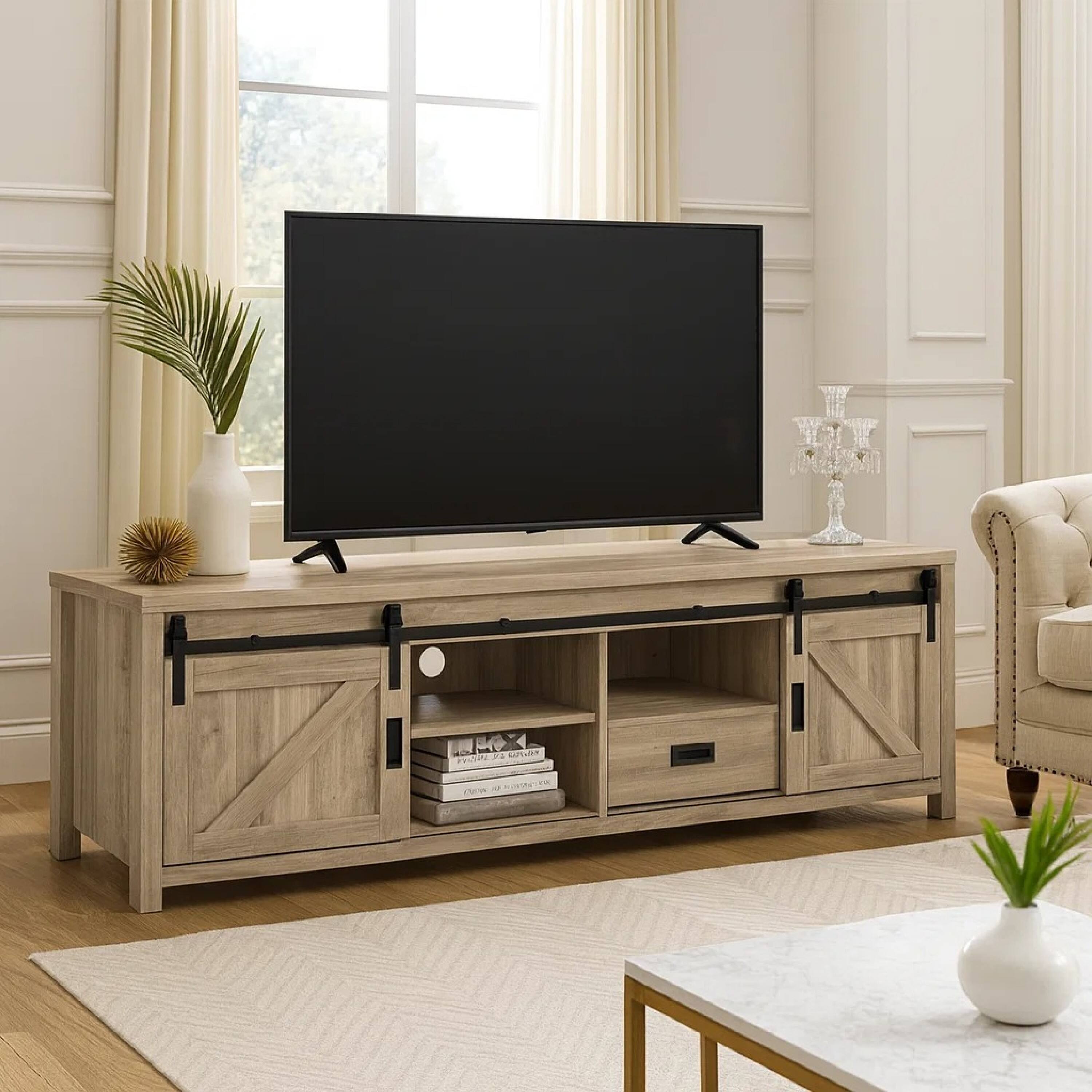 Alt View 5. Manhattan Lane - Sem 79 Inch TV Media Entertainment Console, Sliding Doors, 2 Drawers - Brown, Black.