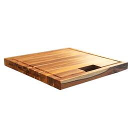 EcoDecors - EcoDecors, Teak Edge Grain Cutting Board 17"x18", Waste Slot and Handles - Natural Edge Grain Teak