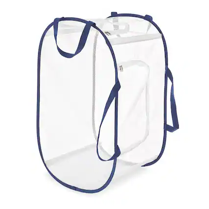 Front. Whitmor - Whitmor Blue/White Fabric Collapsible Hamper - Blue/White.