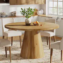 Tribesigns - Solid Wood Dining Table with Wood Grain Finish and Round Top for Everyday Meals and Family Gatherings - Light Brown