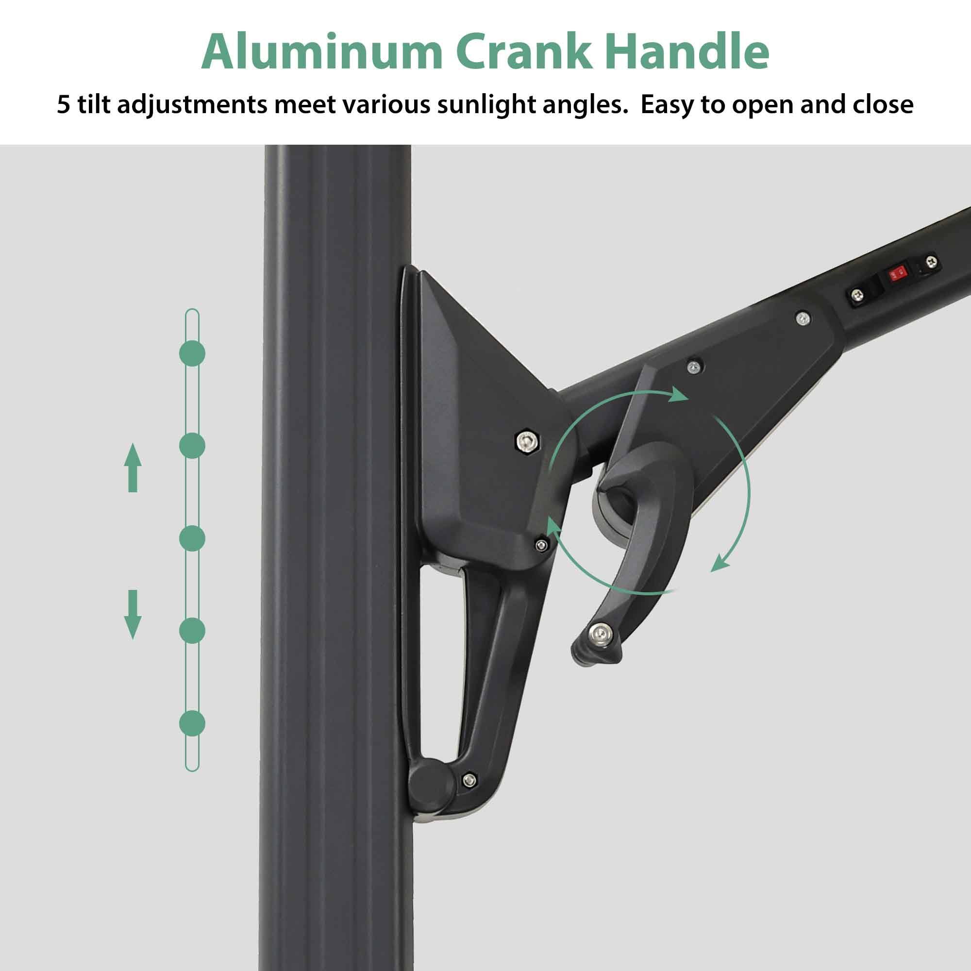 Aluminum Crank Handle

5 tilt adjustments meet various sunlight angles. Easy to open and close