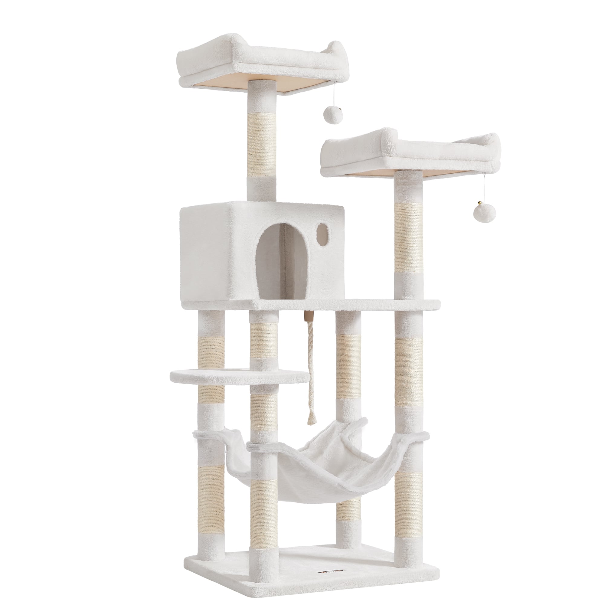 Songmics Home - Cat Tree, 56.3-Inch Cat Tower for Indoor Cats, Multi-Level Cat Condo with 11 Scratching Posts, 2 Perches, Cave, Hammock - Cream White
