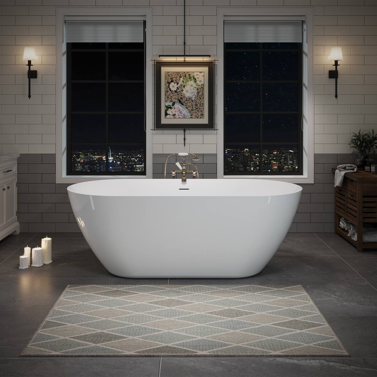 Alt View 7. Loheer - Loheer Acrylic Freestanding Bathtub Oval Deep Soaking Tub with Pop Up Drain Integrated Overflow Glossy White 63 Inch - Glossy White.