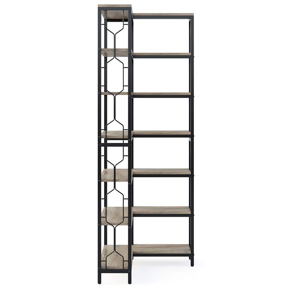 Kadyn - Bookshelf, Storage Shelf, Bookcase,7-Tier Corner Bookshelf, Industrial Corner Etagere Bookcase - Gray