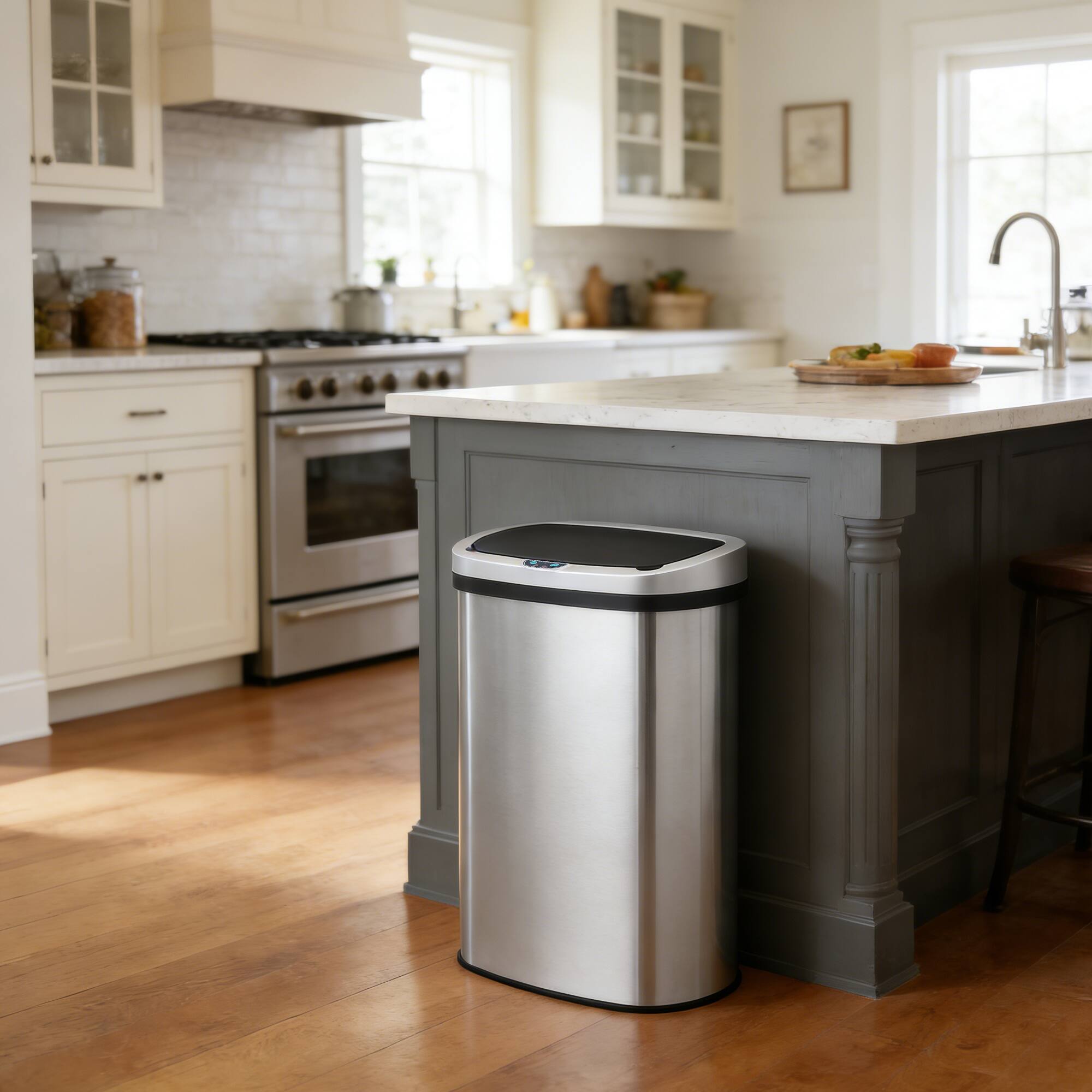 Alt View 3. Innovaze - 13 Gal./50 Liter Stainless Steel Oval Motion Sensor Trash Can - Sliver.