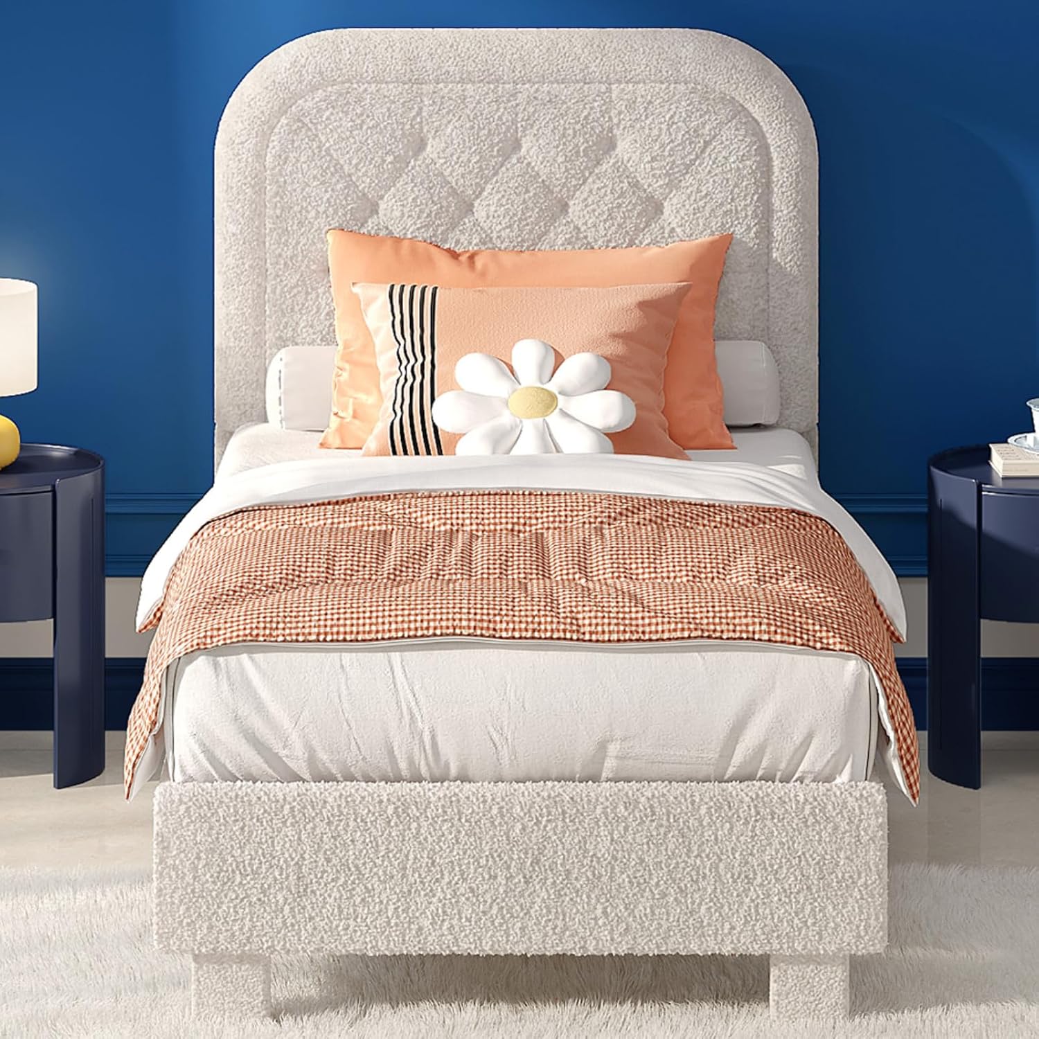 Alt View 6. Winado - Bed Frame with Headboard,Cozy Soft Platform Bed with Wooden Slats Support Cream Modern Style,Noise Free,Rounded Corners - Twin-White.