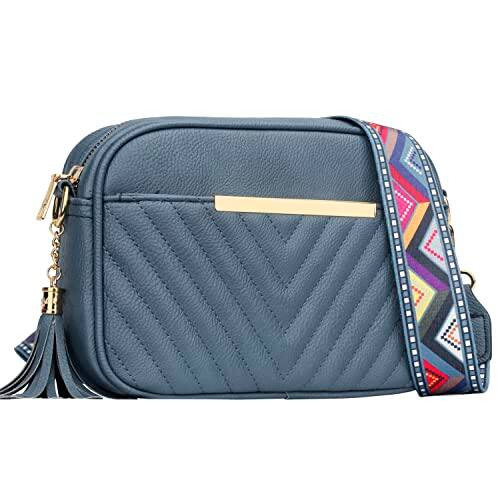 Fabibe - Quilted Small Crossbody Bag For Women And Teen Stylish Shoulder Purse With Wide Strap - A-navy