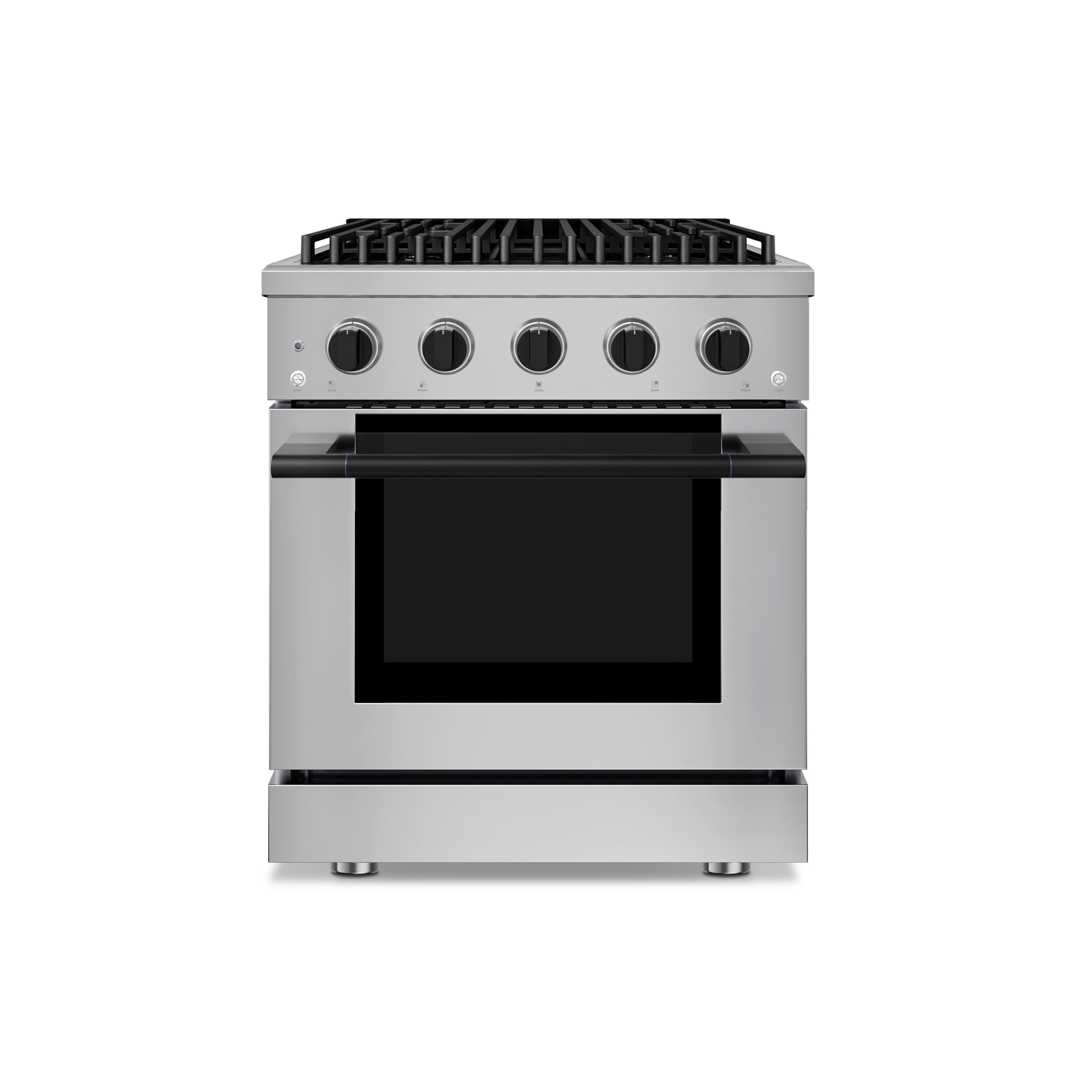 Hauslane - 30" Matte Black Gas Range 4 Burners (20,000 BTU) 4.2 cu.ft Convection Oven 5 Racks Convertible NG/LP - Matte Black