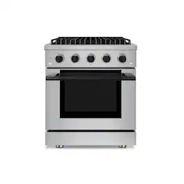 Hauslane - 30" Matte Black Gas Range 4 Burners (20,000 BTU) 4.2 cu.ft Convection Oven 5 Racks Convertible NG/LP - Matte Black