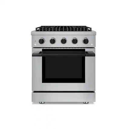 Front. Hauslane - 30" Matte Black Gas Range 4 Burners (20,000 BTU) 4.2 cu.ft Convection Oven 5 Racks Convertible NG/LP - Matte Black.