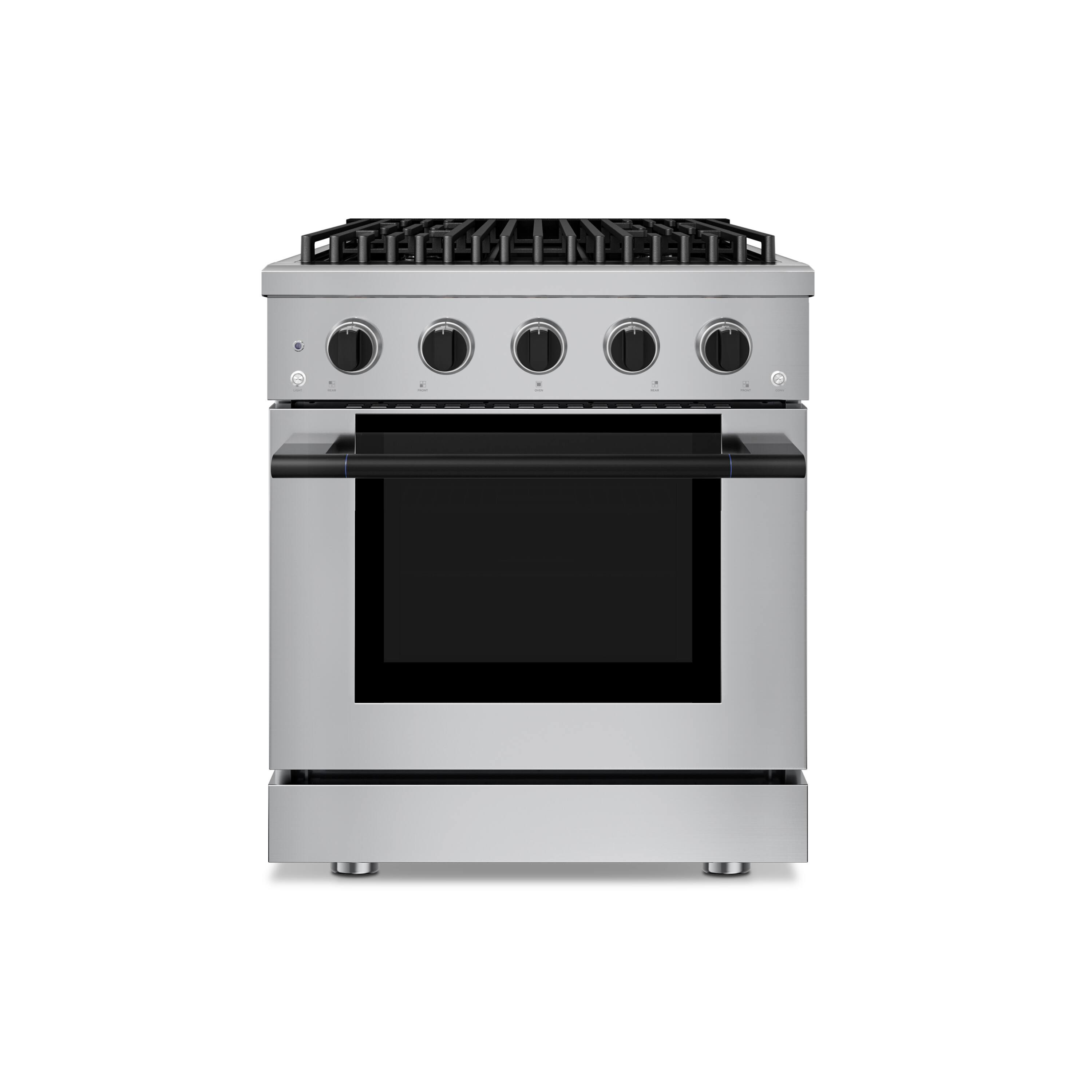 Front. Hauslane - 30" Matte Black Gas Range 4 Burners (20,000 BTU) 4.2 cu.ft Convection Oven 5 Racks Convertible NG/LP - Matte Black.